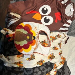 Thanksgiving Turkey-Themed Kids One Pieces and bib 0-3 months
